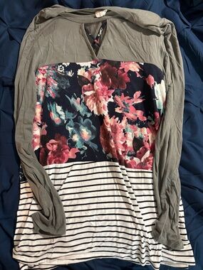 Lovely Melody Olive Floral & blackStriped Tunic